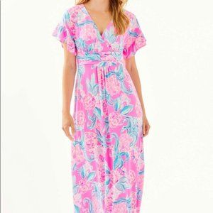 Lilly Pulitzer Jessi Flutter Pink Maxi Dress sz XL